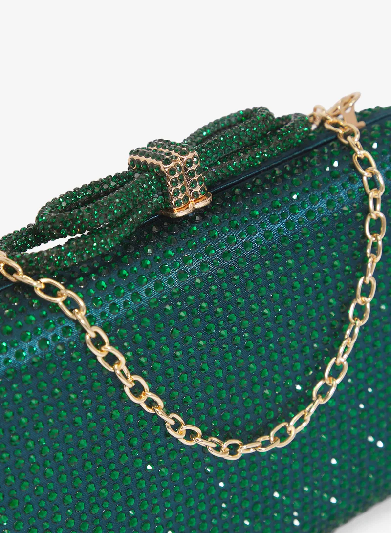 Khizana Emerald rhinestone detailed embellished bow detail clutch for Women | Best Price UAE